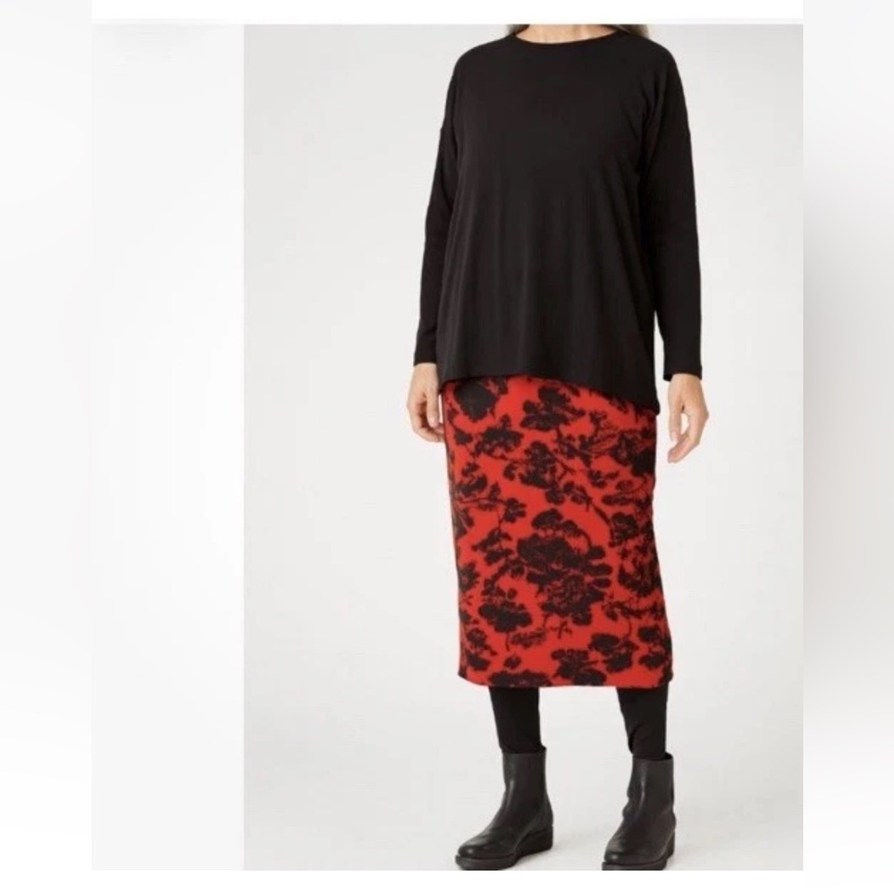 Bryn Walker Nwt Sloan Viscose Jersey Dragon Red Floral Print Pencil Skirt XXL